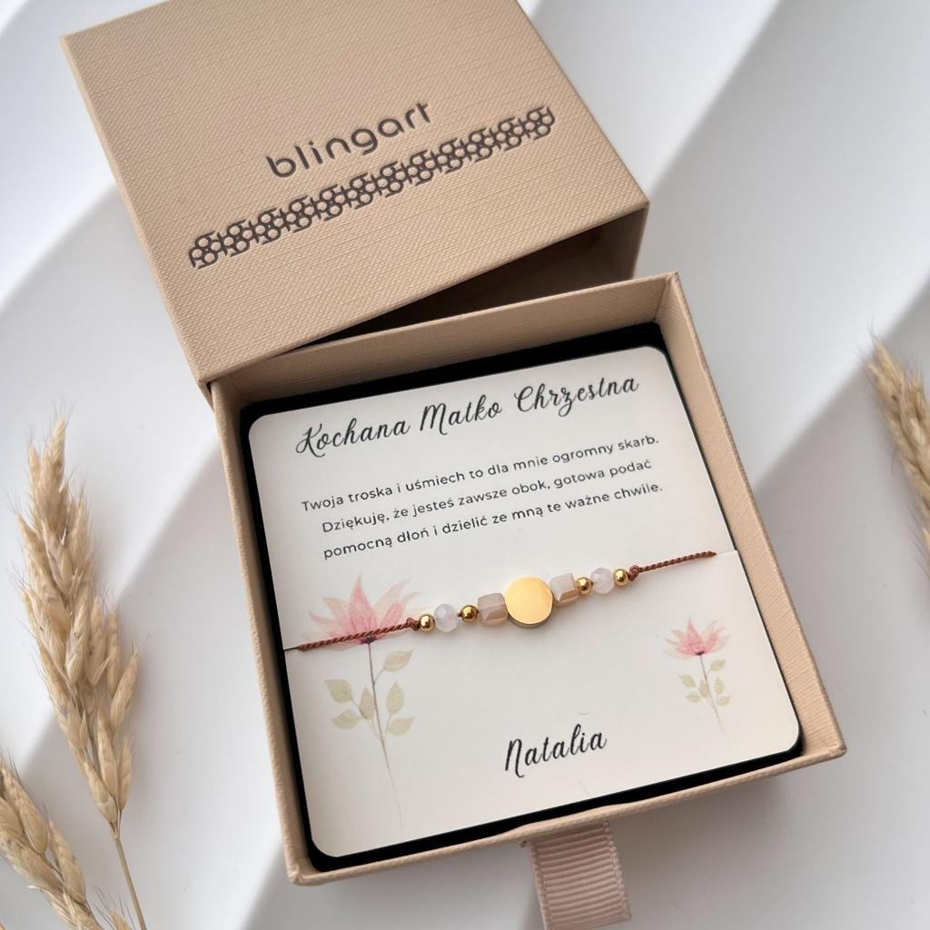 Bransoletka z grawerem kamień księżycowy dla Matki Chrzestnej