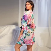 Szlafroki damskie - Szlafrok w kwiecisty wzór - Wielokolorowy M - miniaturka - grafika 1