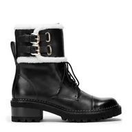 Półbuty męskie - Damskie trapery skórzane z klamerkami i kożuszkiem - miniaturka - grafika 1