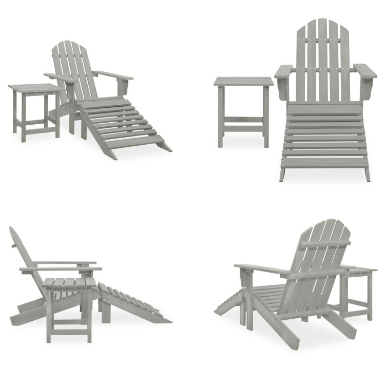 vidaXL Krzesło ogrodowe Adirondack z podnóżkiem i stolikiem z drewna jodłowego szare - krzesło ogrodowe - krzesła ogrodowe - fotel ogrodowy - krzesło zewnętrzne