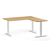Biurka - Stół z regulacją wysokości, 3 silniki, 745 - 1215 mm, narożnik L/P, blat 1600 x 1600 mm, podstawa biała, buk - miniaturka - grafika 1