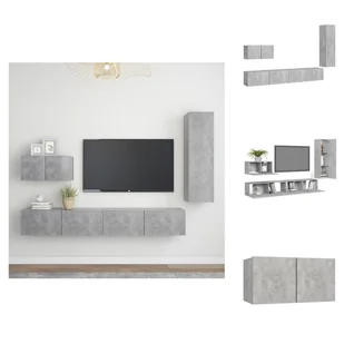 vidaXL 4-częściowa szafka pod TV betonowa szara materiał drewnopochodny - meble TV - Szafki RTV - miniaturka - grafika 1
