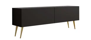 Szafka RTV: dwoje drzwi, dwie półki, kolor: czarny matowy, złote nóżki, A: szer. 140 cm, wys. 52 cm, gł. 32 cm - Szafki RTV - miniaturka - grafika 1