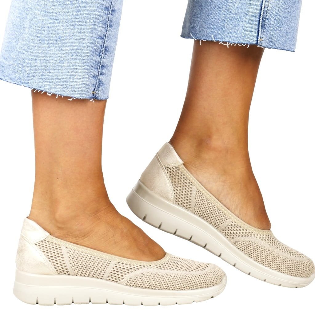 DAMSKIE PÓŁBUTY NA KOTURNIE Z SIATKI NEWS 7656 BEŻOWE