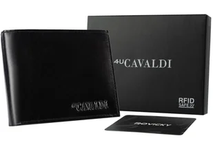 Mały poziomy czarny portfel męski ze skóry naturalnej 4U CAVALDI klasyczny bez zapięcia elegancki na prezent ochrona RFID STOP pudełko producenta - Portfele - miniaturka - grafika 1