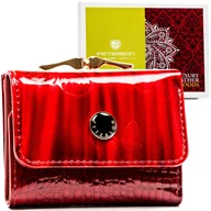 Portfele - PETERSON mały skórzany portfel damski czerwony portmonetka na zatrzask i bigiel ochrona RFID elegancki prezent - miniaturka - grafika 1