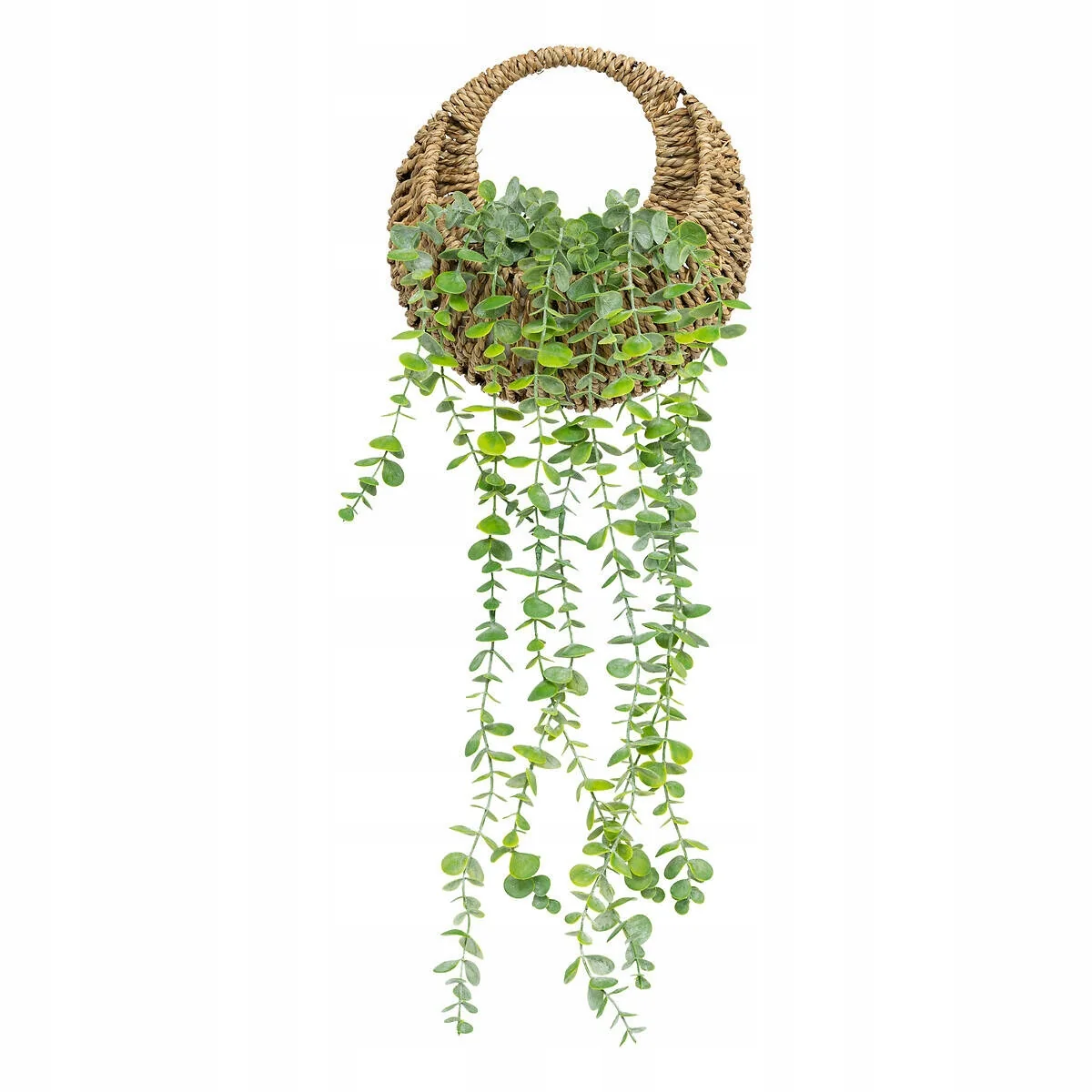 SZTUCZNY EUKALIPTUS W PLECIONEJ DONICZCE 70CM TWORZYWO SZTUCZNE 26X26X11 CM