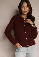 Swetry damskie - Bordowy Kardigan o Casualowym Kroju z Wełną i Moherem Lilothel - miniaturka - grafika 1