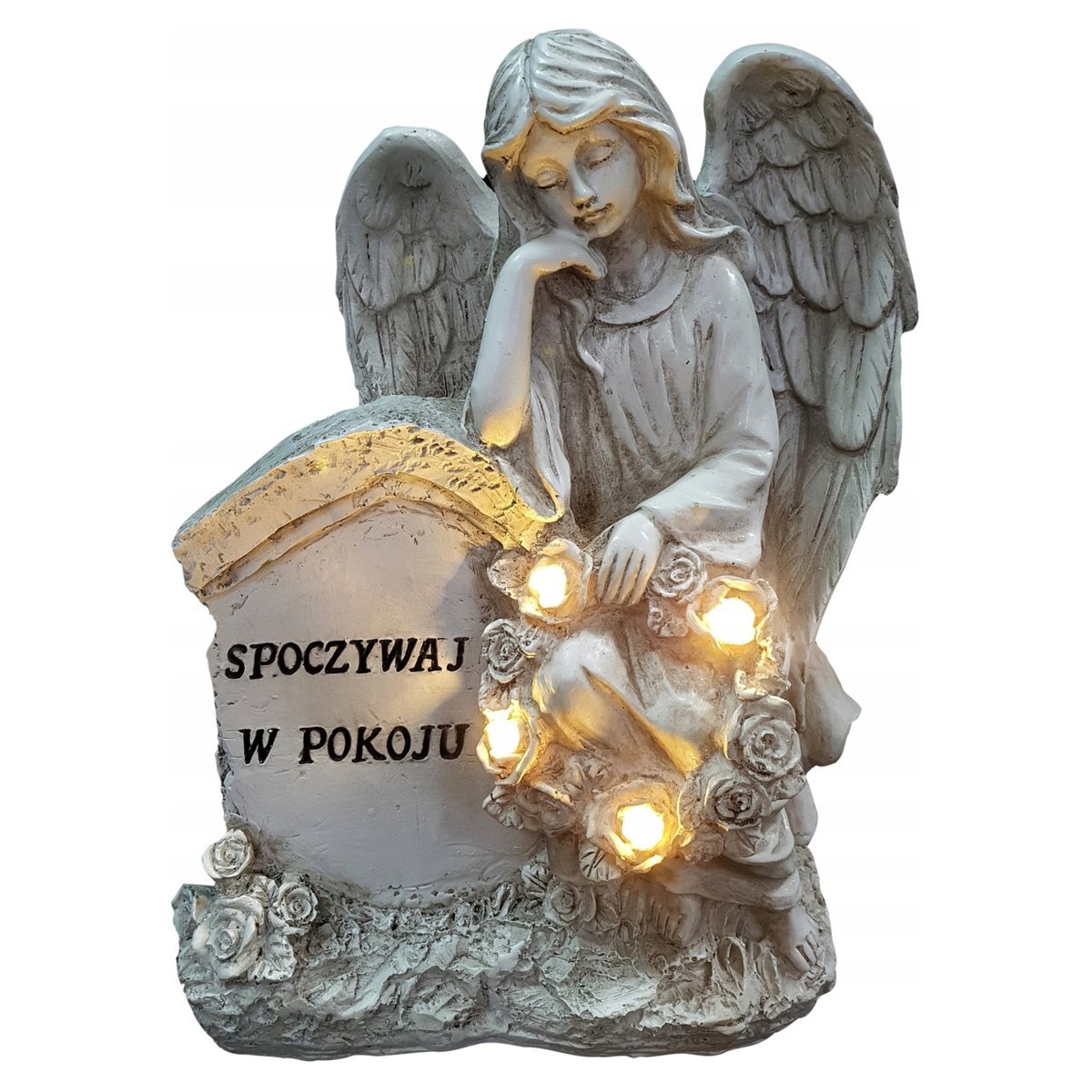 ZNICZ ANIOŁ STRÓŻ z napisem SPOCZYWAJ W POKOJU na GRÓB 21,5 CM
