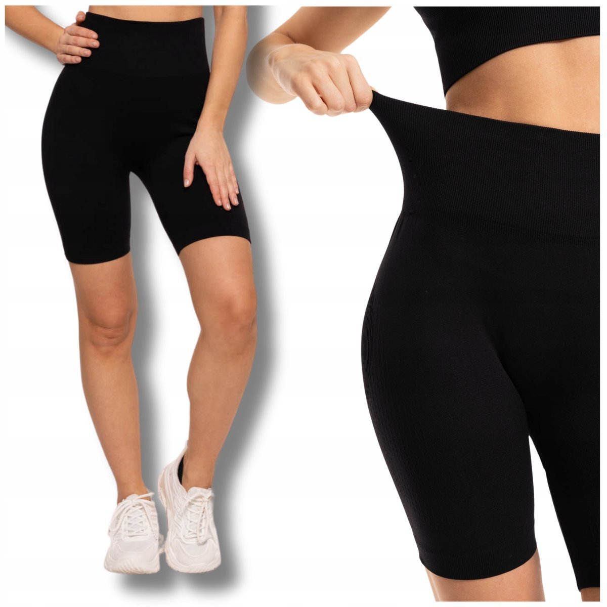 Czarne Kolarki KRÓTKIE LEGGINSY DAMSKIE Push-Up Wysoki Stan MORAJ S/M