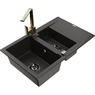 Zlewozmywaki z baterią - Mexen Gaspar zlewozmywak granitowy 1,5-komorowy z ociekaczem i baterią kuchenną Rita, czarny/złoty - miniaturka - grafika 1
