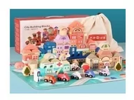 Klocki - MalPlay 5901924223023 Klocki Edukacyjne Drewniane Zestaw Miasto 115 Elementów, Wielokolorowe, Budowa, Drewno, Policja, Straż Pożarna, Sklep, Szpital, Bank, Muzeum, Szkoła, Księgarnia 5901924223023 - miniaturka - grafika 1