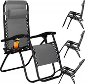 Leżaki ogrodowe - Leżak zero gravity z zagłówkiem i półką na napoje składany ogrodowy ciemny szary UNIWERSALNY - miniaturka - grafika 1