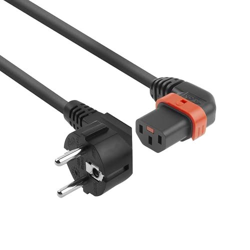 ACT C13 IEC Lock+ kabel sieciowy, kabel do urządzeń zimnych, 1 m, gniazdo C13 (zagięte w lewo) zgodnie z CEE 7/7, do PDU, serwerów, urządzeń sieciowych – AK5258
