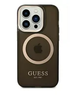 Etui i futerały do telefonów - Etui do iPhone 14 Pro Guess Gold Outline  MagSafe czarny - miniaturka - grafika 1