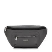 Nerki - Męska torebka nerka z ekoskóry z błyszczącym suwakiem z przodu szara - miniaturka - grafika 1