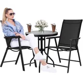 Meble ogrodowe - Zestaw mebli ogrodowych stół okrągły i 2 krzesła metalowe komplet ogrodowy czarny - miniaturka - grafika 1