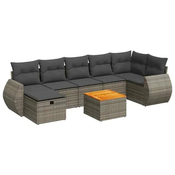 Zestaw mebli ogrodowych szary rattan PE z poduszkami, stół 55x55x37 cm
