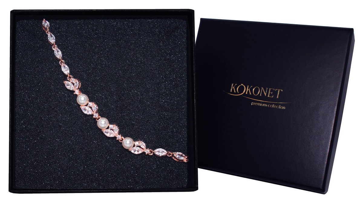 Bransoletka ślubna rose z perłami i cyrkoniami na ślub