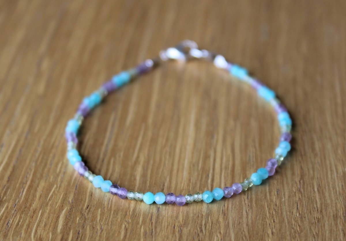 Bransoletka AMAZONIT AMETYST PERIDOT fasetowane 2,0mm 925