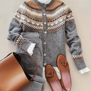 TEMU Sweter Damski - Miękka Kardigan z Długim Rękawem i Guzikami, Beż/Szary/Biały/Czarny/Brązowy, Eleganckie Stroje od Biura do Codziennego Użytku na - Swetry damskie - miniaturka - grafika 1