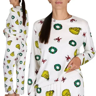 Grinch Świąteczna, PLUSZOWA, dwuczęściowa piżama damska, CIEPŁA piżamka z długim rękawem M - Piżamy damskie - miniaturka - grafika 1