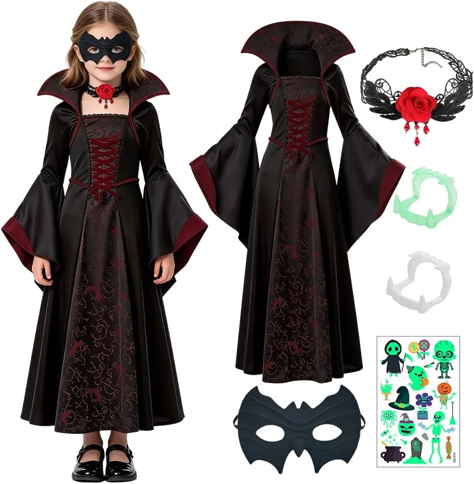 KOSTIUM WAMPIRA PRZEBRANIE SUKIENKA GOTYCKA STRÓJ HALLOWEEN DZIEWCZĘCY BAL