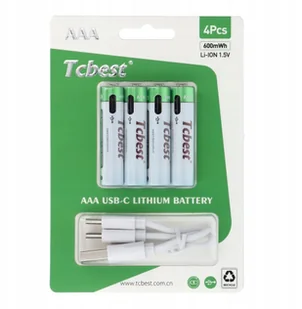 TCBEST bateria akumulatorowa R3 AAA 180 mAh z gniazdem Typ C + kabel USB A do 4 x Typ C 4 szt - Ładowarki i akumulatory - miniaturka - grafika 1