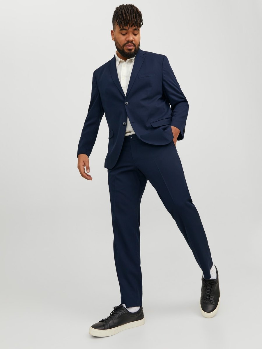 JACK & JONES GRANATOWE ELEGANCKIE SPODNIE PROSTE Z WEŁNĄ 70 17BA