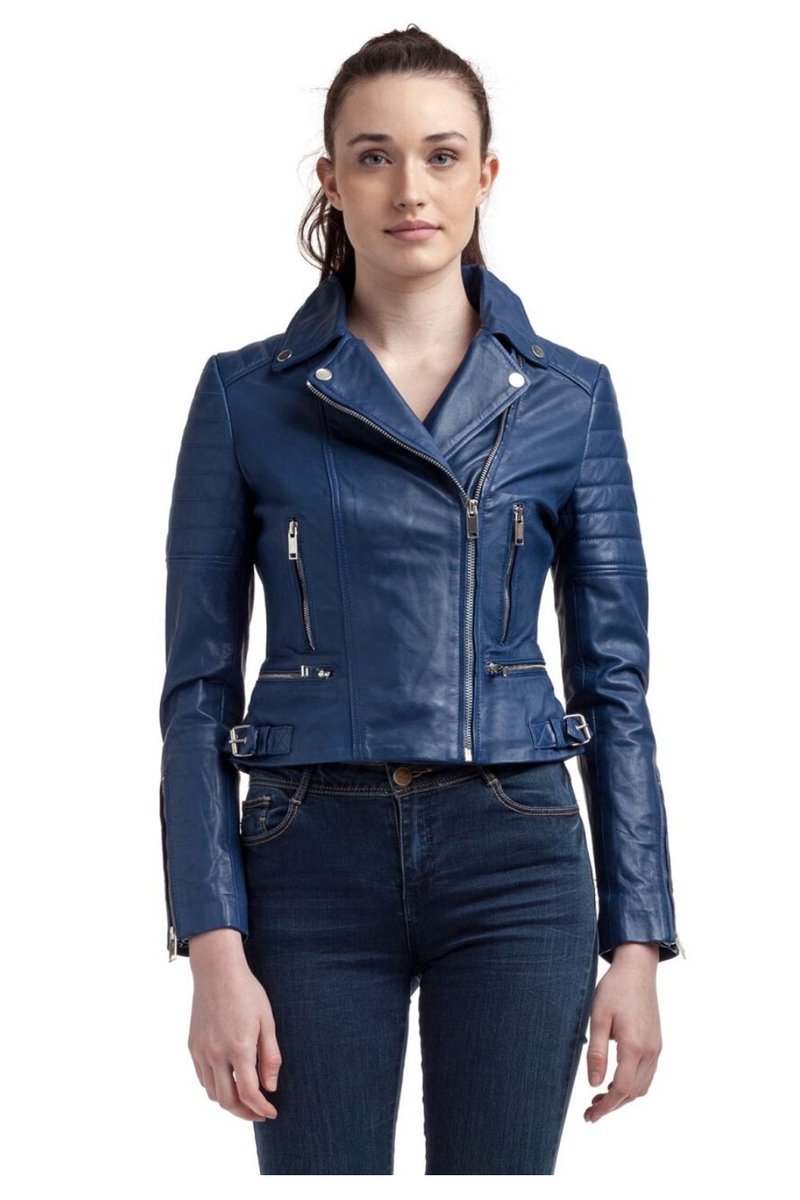 Kurtka damska skórzana Le Temps Des Cerises Leonor ramoneska niebieska-L