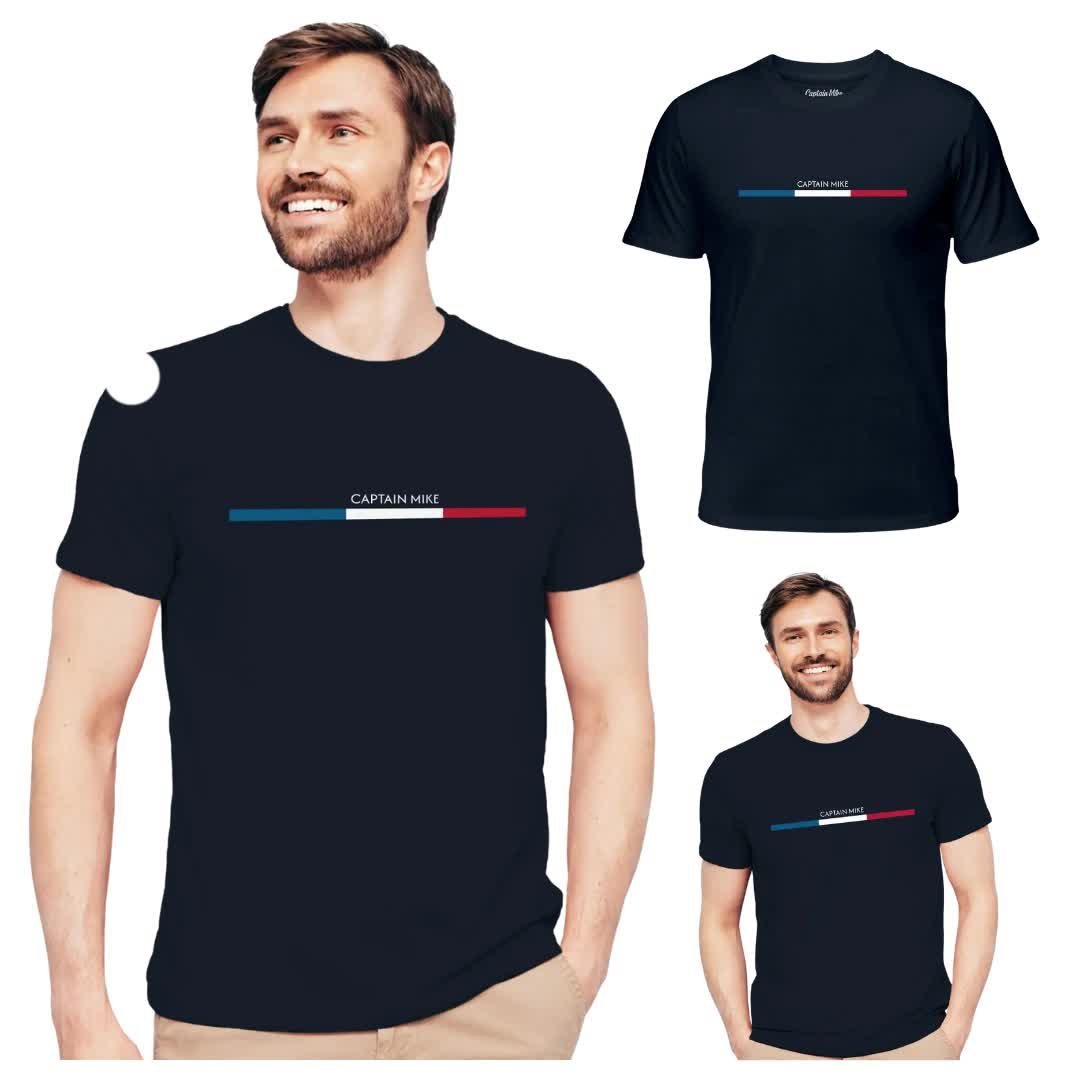 Koszulka męska BAWEŁNA TURECKA granatowa z nadrukiem, T-shirt Captain Mike XXL