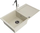 Zlewozmywaki z baterią - Mexen Leo zlewozmywak granitowy 1-komorowy z ociekaczem i baterią kuchenną Flora, beżowy - 6501-69-670401-07-B - miniaturka - grafika 1