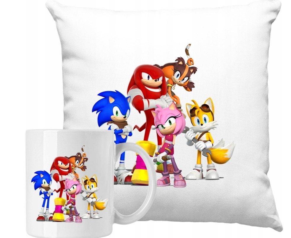 ZESTAW PODUSZKA + KUBEK Sonic 1 Pomysł na Prezent +IMIĘ