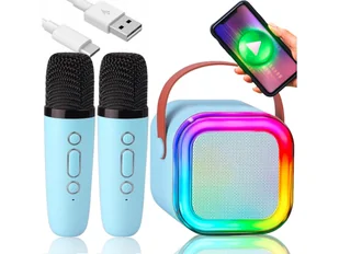 Mikrofon G��o��nik Bezprzewodowy Zestaw Karaoke Bluetooth 2 Mikrofony Niebieski - Instrumenty muzyczne dla dzieci - miniaturka - grafika 1