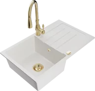 Zlewozmywaki z baterią - Mexen Bruno zlewozmywak granitowy 1-komorowy z ociekaczem i baterią kuchenną Savita, biały - 6513-20-672601-50 - miniaturka - grafika 1