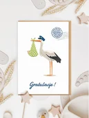 Kartki okolicznościowe i zaproszenia - Karnet Narodziny - Bocian gratulacje - miniaturka - grafika 1