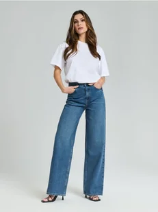 Sinsay - Jeansy wide leg - granatowy - Spodnie damskie - miniaturka - grafika 1