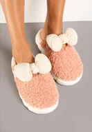 Kapcie damskie - Pomarańczowe Płaskie Kapcie Ozdobione Kokardką Linnacira - miniaturka - grafika 1