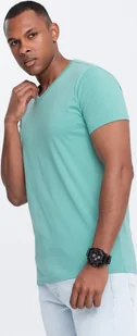 Ombre Męska klasyczna bawełniana koszulka z dekoltem w serek BASIC turkusowa V15 OM-TSBS-0145 L - Koszulki męskie - miniaturka - grafika 1