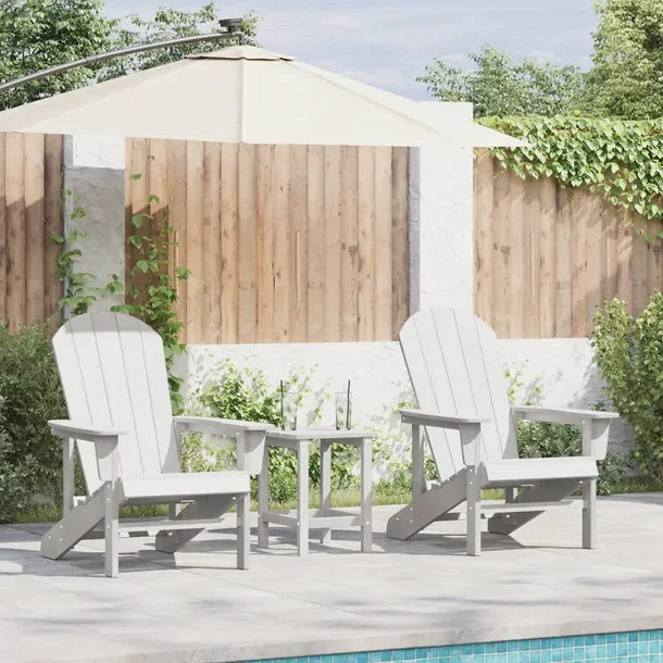 Zestaw Ogrodowy 3-częściowy HDPE Biały: 2 Krzesła Adirondack, Stolik
