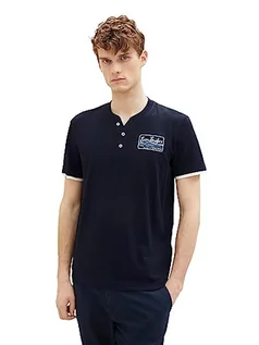 Koszulki męskie - TOM TAILOR Męski T-shirt Serafino z małym nadrukiem, 10668 - Sky Captain Blue, XL - grafika 1