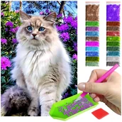 Malowanie po numerach - Haft Diamentowy ARTULIO, Obraz DIY 5D, Diamond Painting, Mozaika diamentowa 40x60cm (Kot na tle kwiatów) + zestaw akcesoriów - miniaturka - grafika 1