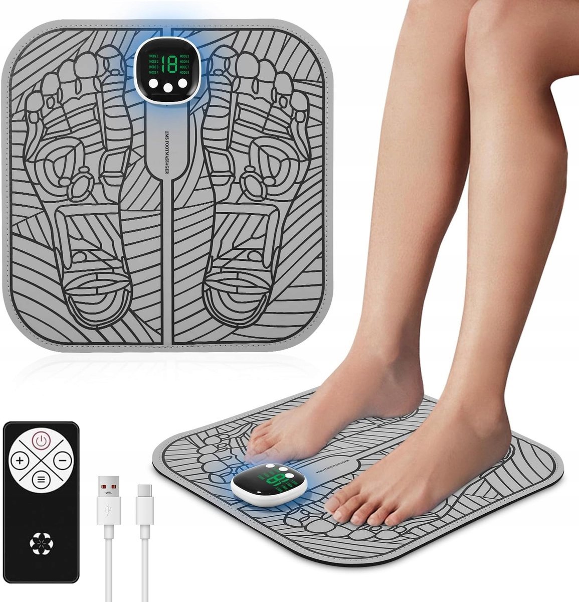 MASAŻER STÓP EMS 8 TRYBÓW 19 POZIOMÓW PILOT SKŁADANY ŁADOWANIE USB