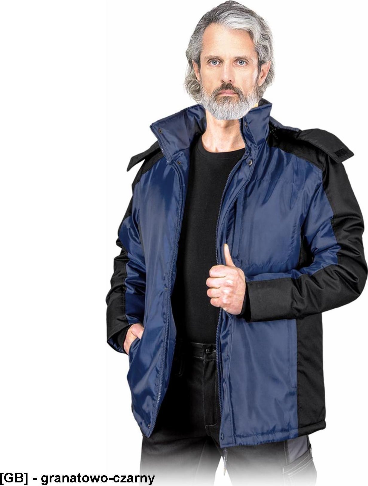 Kurtka męska R.E.I.S. BALTIC - Kurtka ocieplana podszewka stójka suwak listwa napy 4 kieszenie 100% poliester 120 g/m2 kaptur odpinany - czarno-szary 3XL