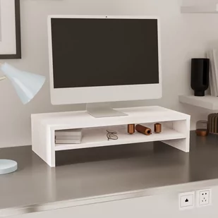 Lumarko Podstawka na monitor, biała, 50x24x13 cm, lite drewno sosnowe - Szafki RTV - miniaturka - grafika 1