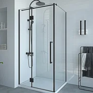 Parawany nawannowe - VENTE-UNIQUE Parawan prysznicowy stały z drzwiami obrotowymi w kolorze czarnym matowym w stylu industrialnym - 80 x 100 x 190 cm - CAPARICA - miniaturka - grafika 1