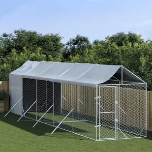 vidaXL Kojec dla psa, z dachem, srebrny, 2x10x2,5m, stal galwanizowana - Sprzęt podróżny i transportery dla psów - miniaturka - grafika 1