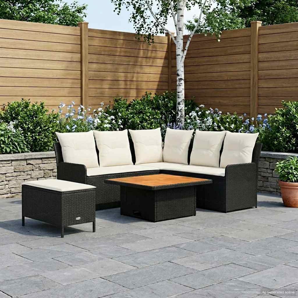 vidaXL Zestawy mebli z poduszką 5 pcs Czarny i kremowy Rattan PE
