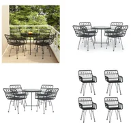 Meble ogrodowe - vidaXL 5-częściowy ogrodowy zestaw jadalniany z czarnego polirattanu - ogrodowy zestaw jadalniany - ogrodowy zestaw jadalniany - zestaw jadalniany na taras - zestaw jadalniany na zewnątrz - miniaturka - grafika 1