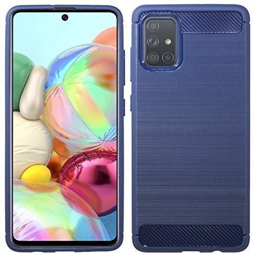 cofi1453® Silicone Case Bumper Carbon kompatybilny z SAMSUNG GALAXY A71 A715F Etui TPU Miękkie etui na telefon komórkowy w kolorze niebieskim